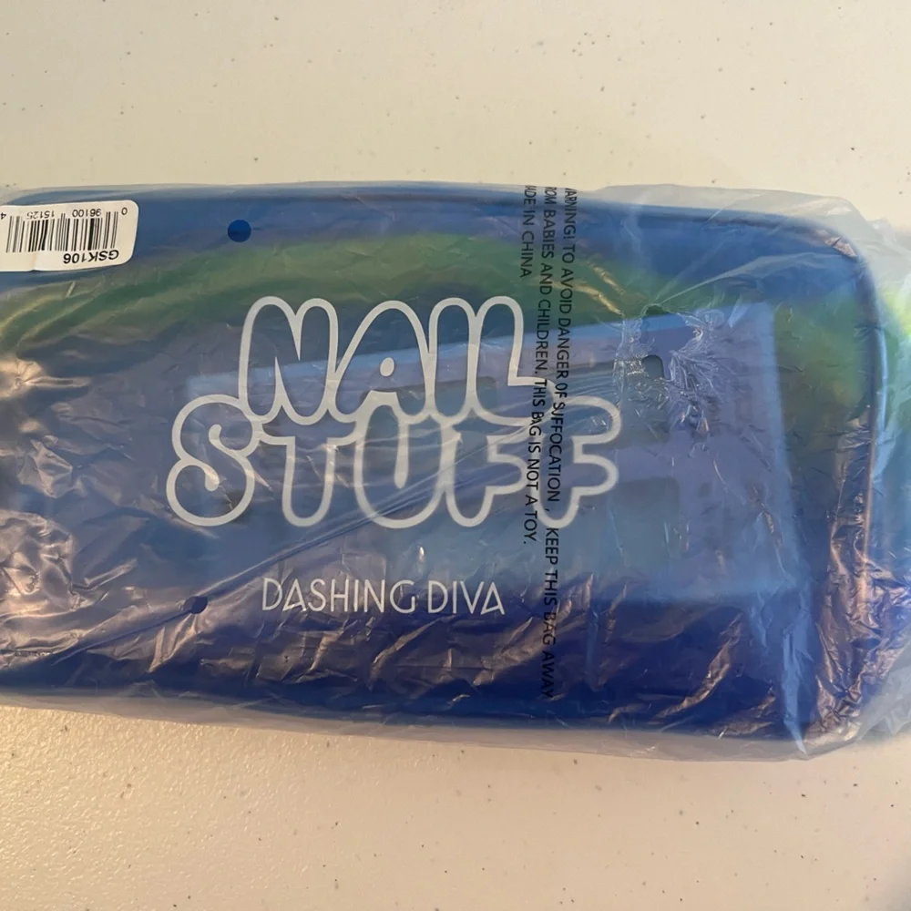 Dashing Diva Nail Stuff Blue Travel Kit Bag with Free Gel Nail Strips NWT
